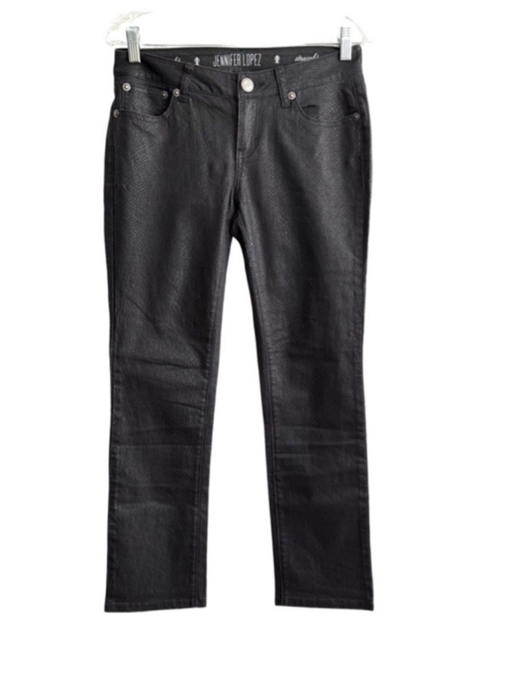 Jennifer Lopez Coated Jeans Snake Print Straight Leg Black Size 6P